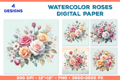 Watercolor Roses Digital Paper Elegant Floral Design Product Image 1