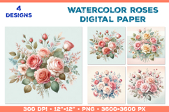 Watercolor Roses Digital Paper Elegant Floral Design Product Image 1