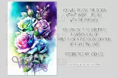 Watercolor Roses 12x18 Welcome Garden Flag Sublimation Product Image 2