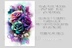 Watercolor Roses 12x18 Welcome Garden Flag Sublimation Product Image 2