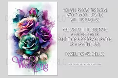 Watercolor Roses 12x18 Welcome Garden Flag Sublimation Product Image 2