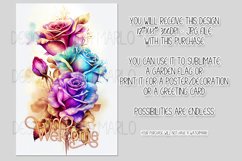 Watercolor Roses 12x18 Welcome Garden Flag Sublimation Product Image 2