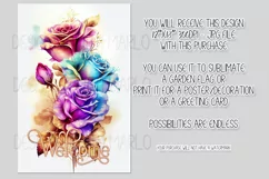 Watercolor Roses 12x18 Welcome Garden Flag Sublimation Product Image 2