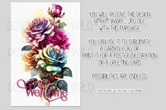 Watercolor Roses 12x18 Welcome Garden Flag Sublimation Product Image 2