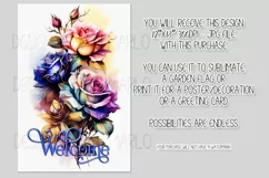 Watercolor Roses 12x18 Welcome Garden Flag Sublimation Product Image 2