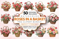 Watercolor Roses in a Basket Clipart Bundle Product Image 1