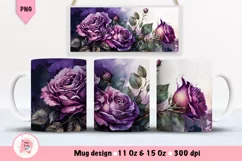 Watercolor Roses Mug Wrap Sublimation Designs, 3d Mug, Flowers Png