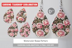 Earring Teardrop Watercolor Roses Pattern Product Image 1