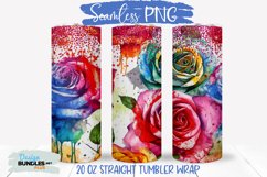 Watercolor Rainbow Roses Tumbler Wrap, Glitter Tumblers PNG Product Image 1