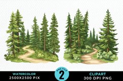 Watercolor Row Of Trees Graphics Clipart Product Image 1