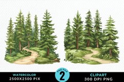 Watercolor Row Of Trees Graphics Clipart Product Image 1