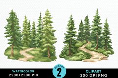 Watercolor Row Of Trees Design Clipart Product Image 1