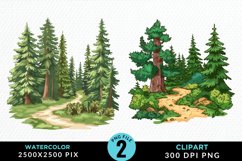 Watercolor Row Of Trees Graphics Clipart Product Image 1