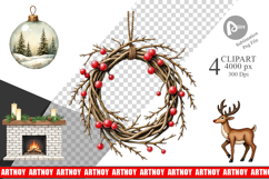 Rustic Woodland Christmas Clipart Product Image 1