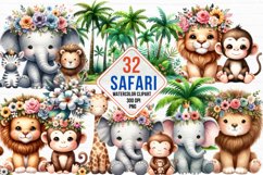 watercolor safari clipart, tropical animals bundle Product Image 1