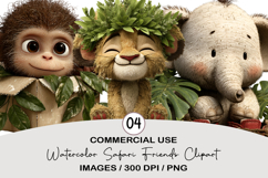 Watercolor Safari Friends Clipart Product Image 1
