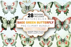 Watercolor Sage Green Butterfly Clipart Bundle Product Image 1
