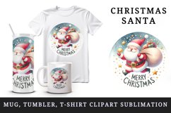 Watercolor Santa Claus carrying sack gifts Merry Christmas quote print 20 oz tumbler skinny mug wrap clipart t-shirt sublimation printable design