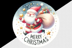 Watercolor Santa Claus carrying sack gifts Merry Christmas quote print 20 oz tumbler skinny mug wrap clipart t-shirt sublimation printable design