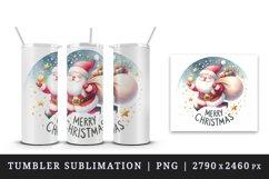 Watercolor Santa Claus carrying sack gifts Merry Christmas quote print 20 oz tumbler skinny mug wrap clipart t-shirt sublimation printable design