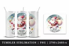 Watercolor Santa Claus carrying sack gifts Merry Christmas quote print 20 oz tumbler skinny mug wrap clipart t-shirt sublimation printable design