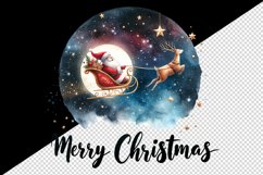 Watercolor Santa Claus flying sleigh starry sky Merry Christmas quote print 20 oz tumbler skinny mug wrap clipart t-shirt sublimation printable design