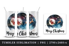 Watercolor Santa Claus flying sleigh starry sky Merry Christmas quote print 20 oz tumbler skinny mug wrap clipart t-shirt sublimation printable design
