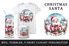 watercolor santa claus gift snow covered houses joy to the world quote print 20oz tumbler skinny mug wrap clipart t shirt sublimation printable design