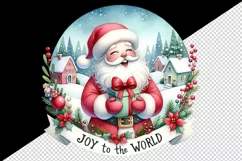 watercolor santa claus gift snow covered houses joy to the world quote print 20oz tumbler skinny mug wrap clipart t shirt sublimation printable design