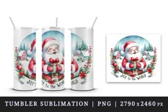watercolor santa claus gift snow covered houses joy to the world quote print 20oz tumbler skinny mug wrap clipart t shirt sublimation printable design
