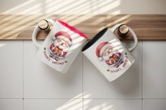 Watercolor Santa Claus holding gift round Season s Greetings quote print 20 oz tumbler skinny mug wrap clipart t-shirt sublimation printable design