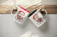 Watercolor Santa Claus holding gift round Season s Greetings quote print 20 oz tumbler skinny mug wrap clipart t-shirt sublimation printable design