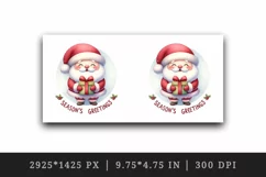 Watercolor Santa Claus holding gift round Season s Greetings quote print 20 oz tumbler skinny mug wrap clipart t-shirt sublimation printable design