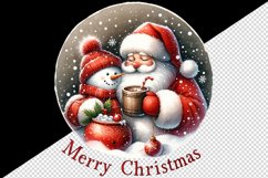 Watercolor Santa Claus hot cocoa snowman Merry Christmas quote print 20 oz tumbler skinny mug wrap clipart t-shirt sublimation printable design