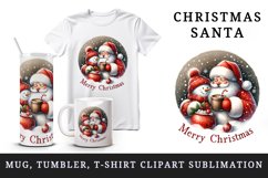 Watercolor Santa Claus hot cocoa snowman Merry Christmas quote print 20 oz tumbler skinny mug wrap clipart t-shirt sublimation printable design