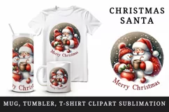 Watercolor Santa Claus hot cocoa snowman Merry Christmas quote print 20 oz tumbler skinny mug wrap clipart t-shirt sublimation printable design