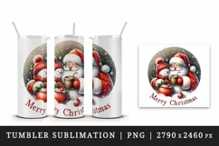 Watercolor Santa Claus hot cocoa snowman Merry Christmas quote print 20 oz tumbler skinny mug wrap clipart t-shirt sublimation printable design