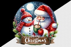 Watercolor Santa Claus hot cocoa snowman Merry Christmas quote print 20 oz tumbler skinny mug wrap clipart t-shirt sublimation printable design