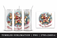 Watercolor Santa Claus riding reindeer gifts Merry Christmas quote print 20 oz tumbler skinny mug wrap clipart t-shirt sublimation printable design