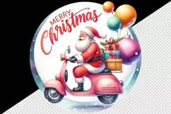 Watercolor Santa Claus riding scooter gifts Merry Christmas quote print 20 oz tumbler skinny mug wrap clipart t-shirt sublimation printable design