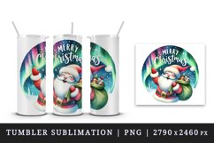 Watercolor Santa Claus sack gift northern lights Merry Christmas quote print 20oz tumbler skinny mug wrap clipart t-shirt sublimation printable design