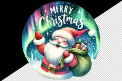Watercolor Santa Claus sack gift northern lights Merry Christmas quote print 20oz tumbler skinny mug wrap clipart t-shirt sublimation printable design