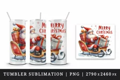 Watercolor Santa Claus sleigh huge gift present Merry Christmas quote print 20 oz tumbler skinny mug wrap clipart t-shirt sublimation printable design