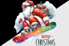 Watercolor Santa Claus snowboarding Merry Christmas greeting quote print 20 oz tumbler skinny mug wrap clipart t-shirt sublimation printable design