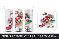 Watercolor Santa Claus snowboarding Merry Christmas greeting quote print 20 oz tumbler skinny mug wrap clipart t-shirt sublimation printable design