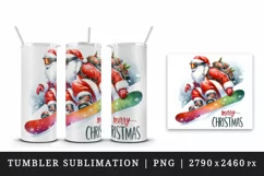 Watercolor Santa Claus snowboarding Merry Christmas greeting quote print 20 oz tumbler skinny mug wrap clipart t-shirt sublimation printable design