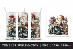 Watercolor Santa Claus wrapping gifts workshop Merry Christmas quote print 20 oz tumbler skinny mug wrap clipart t-shirt sublimation printable design