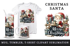 Watercolor Santa Claus wrapping gifts workshop Merry Christmas quote print 20 oz tumbler skinny mug wrap clipart t-shirt sublimation printable design