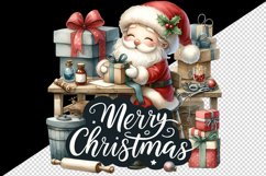 Watercolor Santa Claus wrapping gifts workshop Merry Christmas quote print 20 oz tumbler skinny mug wrap clipart t-shirt sublimation printable design