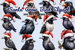 Santa Crow Bird Watercolor Clipart Bundle Product Image 1
